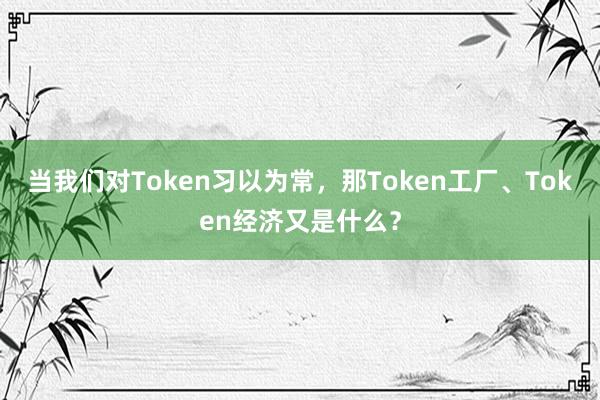 当我们对Token习以为常，那Token工厂、Token经济又是什么？