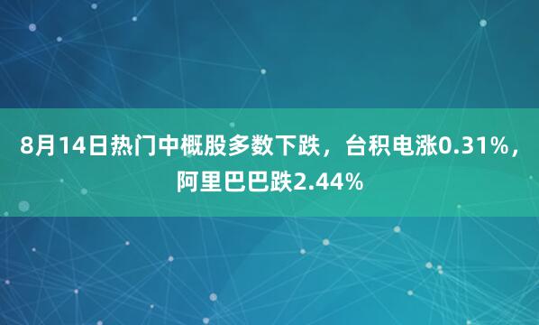 8月14日热门中概股多数下跌，台积电涨0.31%，阿里巴巴跌2.44%