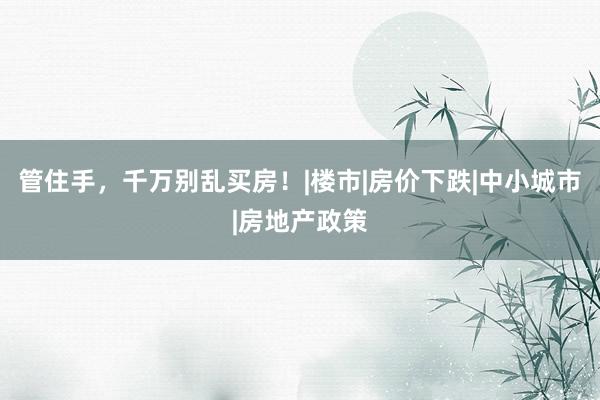 管住手，千万别乱买房！|楼市|房价下跌|中小城市|房地产政策