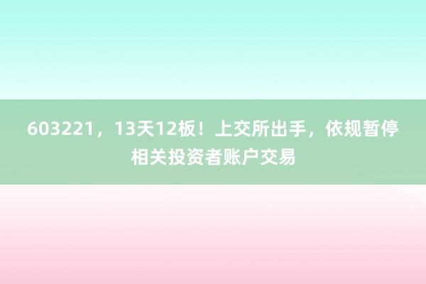 603221，13天12板！上交所出手，依规暂停相关投资者账户交易