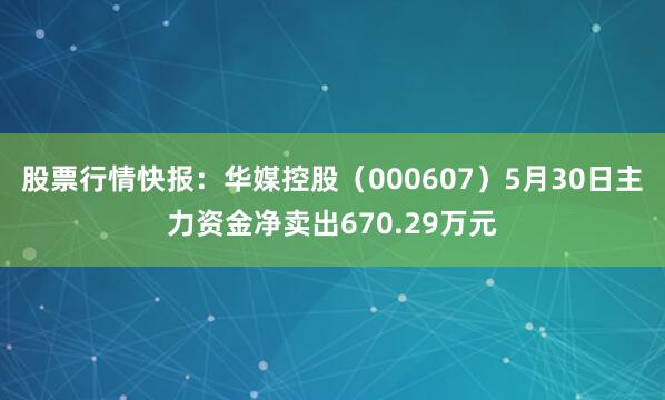 股票行情快报：华媒控股（000607）5月30日主力资金净卖出670.29万元