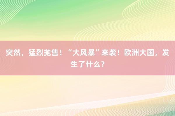 突然，猛烈抛售！“大风暴”来袭！欧洲大国，发生了什么？