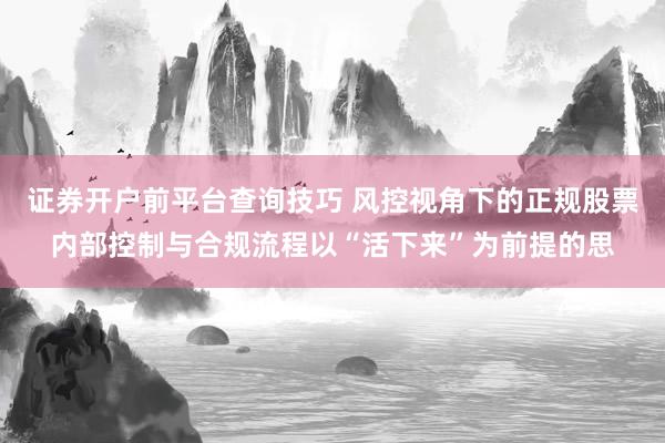 证券开户前平台查询技巧 风控视角下的正规股票内部控制与合规流程以“活下来”为前提的思