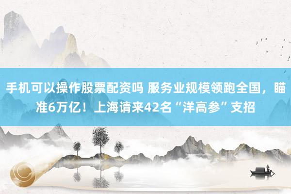 手机可以操作股票配资吗 服务业规模领跑全国,瞄准6万亿!上海请来42名“洋高参”支招