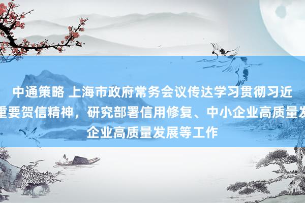 中通策略 上海市政府常务会议传达学习贯彻习近平总书记重要贺信精神，研究部署信用修复、中小企业高质量发展等工作