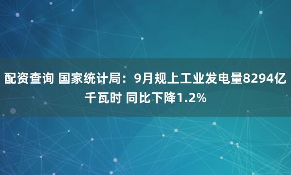 配资查询 国家统计局：9月规上工业发电量8294亿千瓦时 同比下降1.2%