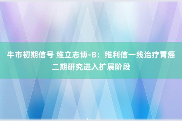 牛市初期信号 维立志博-B：维利信一线治疗胃癌二期研究进入扩展阶段